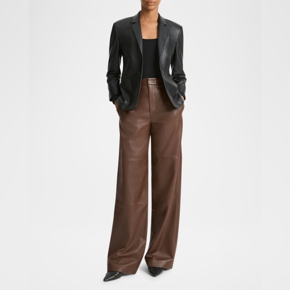 Vince Leather Shrunken Blazer Brown Size XL